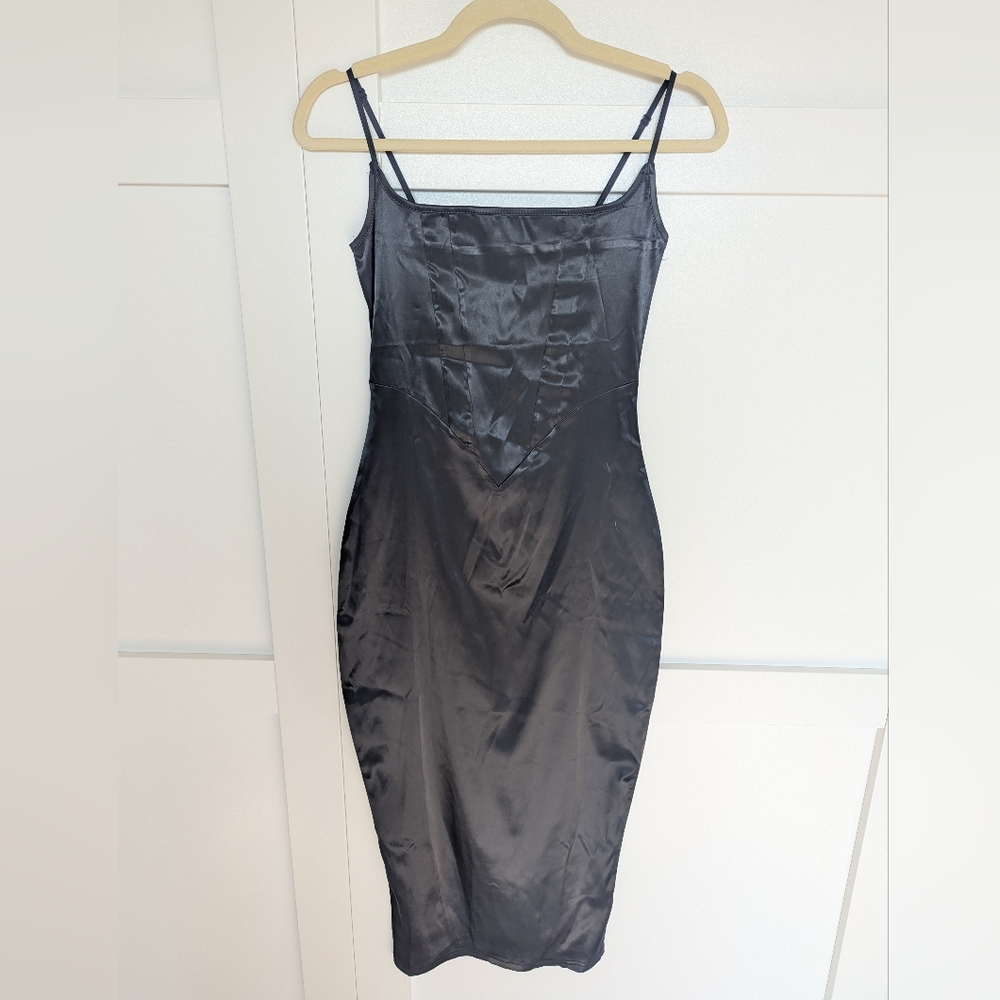 Elegant Black Satin Slip Dress Size Small